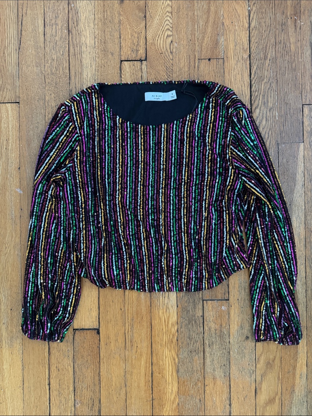 Ali & Jay Black Multi-Sequin Stripe Long Sleeve Top